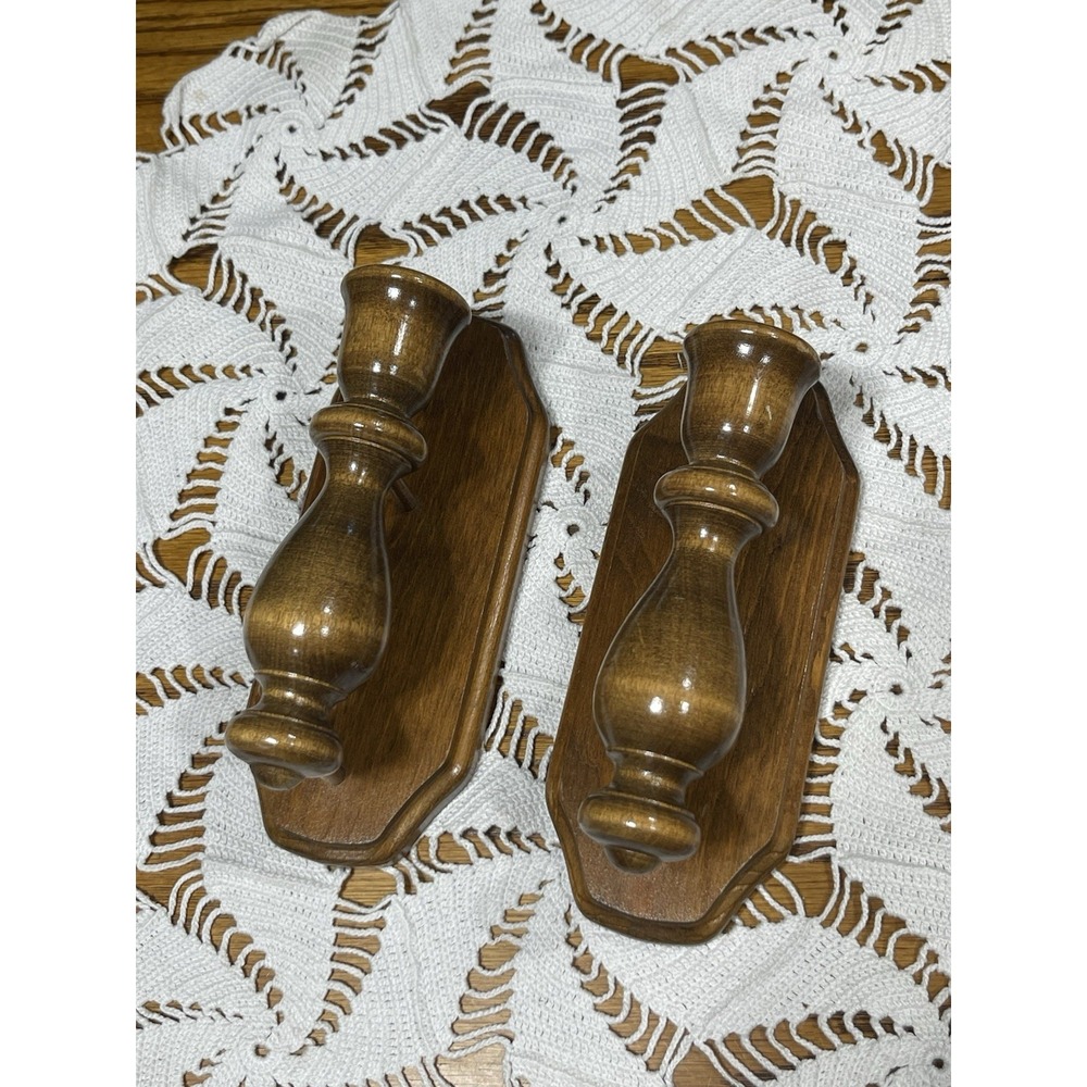 Vintage Wooden Wall Candle Holders Set of 2  Wood Sconces Rustic Farmhouse 70s